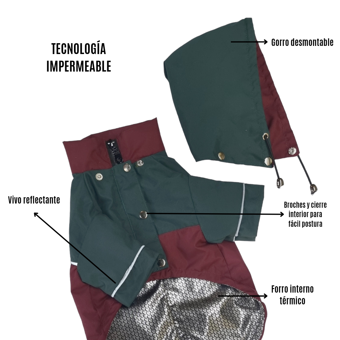 Cortaviento e impermeable para perro, Color Verde militar y burdeo de la colección de MIster And Misses Pet