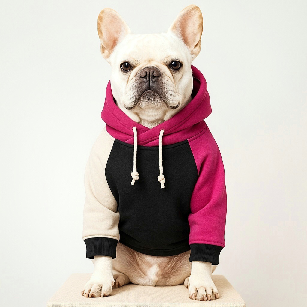 Poleron para perro, cuello cruzado. Color negro, fucsia y beige de la coleccion Mister And Misses Pet