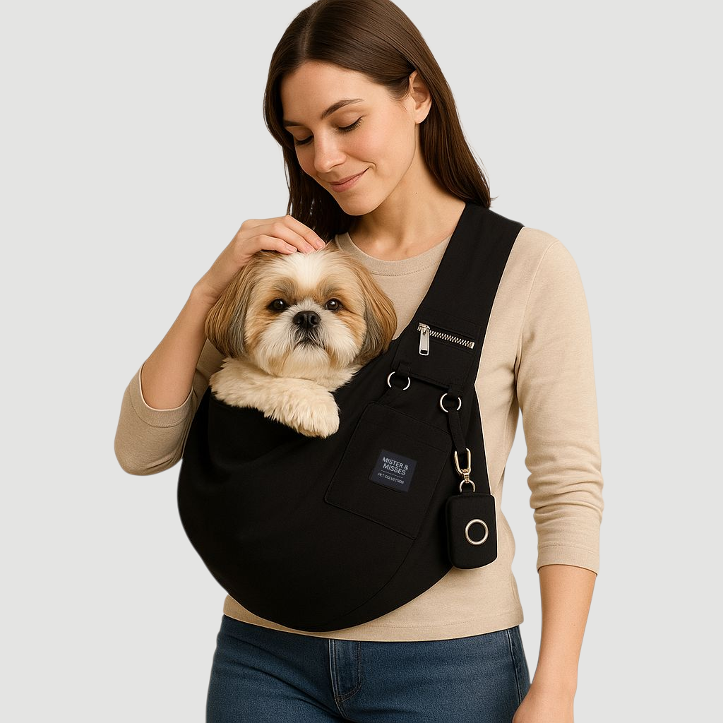 fular transportador de mascotas color negro de mister and misses pet