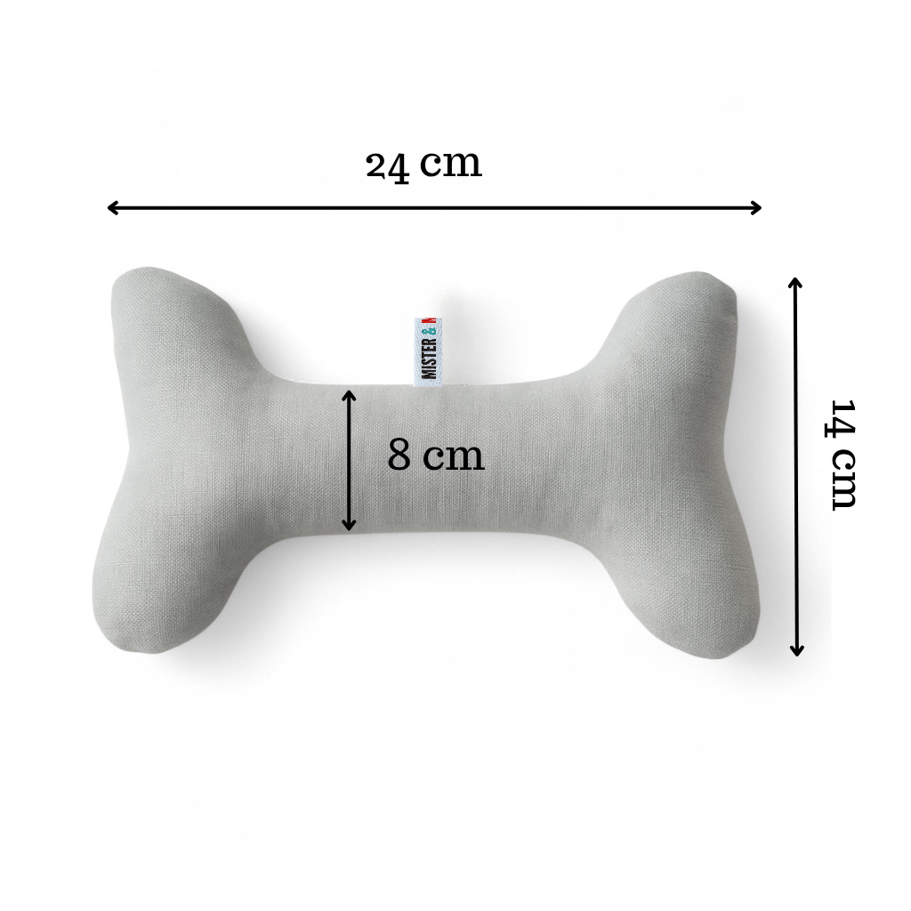 Medidas de Juguete de tela en forma de huesito color gris MIster & Misses Pet